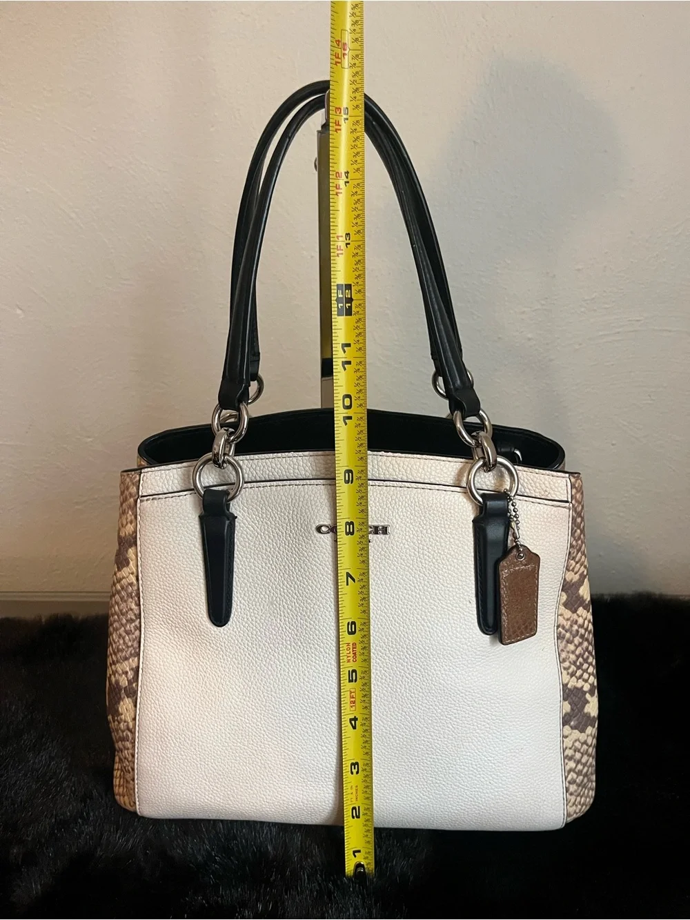 Coach Pebbled Leather Bag in Cream, Brown & Black